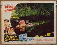 w045 AFRICA SCREAMS movie lobby card #5 '49 Lou Costello menaced by alligator!