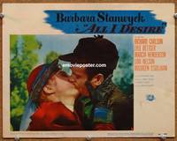w049 ALL I DESIRE movie lobby card #2 '53 Barbara Stanwyck & Richard Carlson kiss close up!