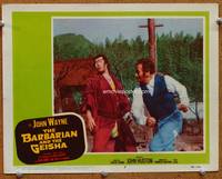w079 BARBARIAN & THE GEISHA movie lobby card #8 '58 John Wayne punches Eiko Ando!