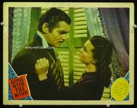 w349 GONE WITH THE WIND movie lobby card '40 best Clark Gable & Vivien Leigh close up portrait!