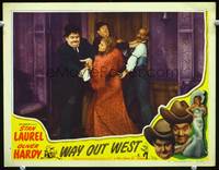 w011 WAY OUT WEST movie lobby card #5 R47 Stan Laurel & Oliver Hardy fighting with James Finlayson!