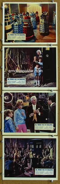 y029 DR WHO & THE DALEKS 5 English Front of House movie lobby cards '66 Cushing