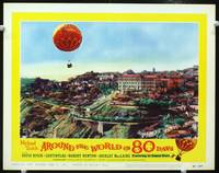 z367 AROUND THE WORLD IN 80 DAYS movie lobby card #4 '58 hot air balloon flying over huge city!