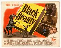 z038 BLACK BEAUTY title movie lobby card '46 Mona Freman tries to tame wild stallion!