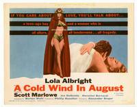 z075 COLD WIND IN AUGUST title movie lobby card '61 sexy half-dressed masked Lola Albright!