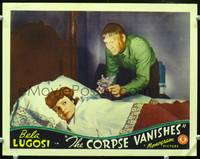 z393 CORPSE VANISHES movie lobby card '42 crazed assistant offers poisoned corsage to girl!