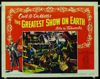 z447 GREATEST SHOW ON EARTH movie lobby card #5 '52 Cecil B. DeMille, animals escape train wreck!