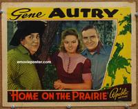 z467 HOME ON THE PRAIRIE lobby card '39 great 3-shot of Gene Autry, Smiley Burnette & June Storey!