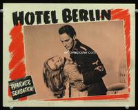 z477 HOTEL BERLIN movie lobby card '45 close up of Faye Emerson & Nazi Helmut Dantine!