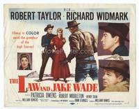 z171 LAW & JAKE WADE title movie lobby card '58 Robert Taylor, Richard Widmark, Patricia Owens