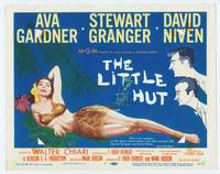 z180 LITTLE HUT title lobby card '57 sexy tropical Ava Gardner, Granger, Niven, Hirschfeld art!