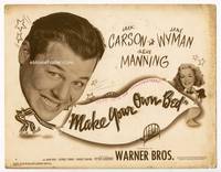 z192 MAKE YOUR OWN BED title movie lobby card '44 wacky artwork image of Jack Carson & Jane Wyman!