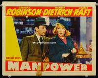 z533 MANPOWER movie lobby card '41 George Raft & Marlene Dietrich close up!