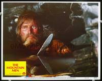 z563 MOUNTAIN MEN movie lobby card #2 '80 close up of Charlton Heston with hunting knife!