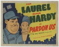 z222 PARDON US title movie lobby card R44 artwork of convicts Stan Laurel & Oliver Hardy classic!