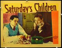z673 SATURDAY'S CHILDREN movie lobby card '40 John Garfield in glasses peeling potatoes!