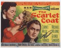z009 SCARLET COAT signed title movie lobby card '55 by Anne Francis, also with Cornel Wilde!