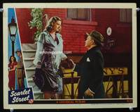 z675 SCARLET STREET movie lobby card '45 Fritz Lang, Edward G. Robinson & Joan Bennett 2-shot!