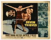 z259 SEVEN THIEVES title movie lobby card '59 Edward G. Robinson, super sexy Joan Collins!