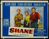 z684 SHANE movie lobby card #6 '53 best portrait of Alan Ladd, Jean Arthur & Van Heflin!