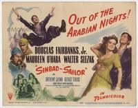 z265 SINBAD THE SAILOR title movie lobby card '46 Douglas Fairbanks Jr., sexy Maureen O'Hara!