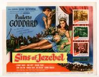 z268 SINS OF JEZEBEL title movie lobby card '53 sexy Paulette Goddard as most wicked Biblical woman!