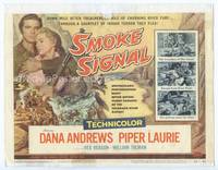 z274 SMOKE SIGNAL title lobby card '55 Dana Andrews & Piper Laurie flee through Indian territory!