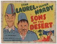 z282 SONS OF THE DESERT title movie lobby card R45 artwork of Stan Laurel & Oliver Hardy!