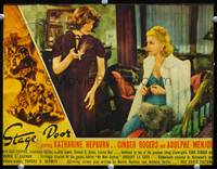z709 STAGE DOOR lobby card '37 great 2-shot of smoking Katharine Hepburn with sexy Ginger Rogers!