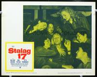 z710 STALAG 17 movie lobby card #1 R59 Billy Wilder, William Holden with Russian women!