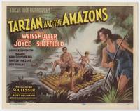 z307 TARZAN & THE AMAZONS title lobby card '45 Johnny Weissmuller, Brenda Joyce, Johnny Sheffield