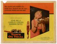 z329 TOWN ON TRIAL title movie lobby card '57 sexy Barbara Bates strangled by Nylon Stocking Killer!