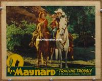 z758 TRAILING TROUBLE movie lobby card '37 Ken Maynard & Londa Andre on horseback!