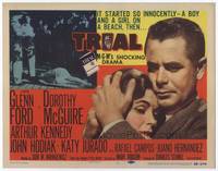 z331 TRIAL title movie lobby card '55 lawyer Glenn Ford, Dorothy McGiure, racial prejudice!