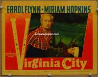 z777 VIRGINIA CITY movie lobby card '40 close up of Miriam Hopkins & wounded boy!
