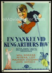 a081 CONNECTICUT YANKEE Swedish movie poster '31 art of Will Rogers!