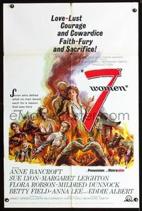 b025 7 WOMEN one-sheet movie poster '66 John Ford, Anne Bancroft, Sue Lyon, cool art!