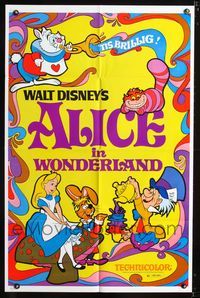 b033 ALICE IN WONDERLAND one-sheet movie poster R74 classic Walt Disney fantasy!