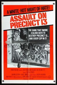 b052 ASSAULT ON PRECINCT 13 one-sheet movie poster '76 John Carpenter's white-hot night of hate!