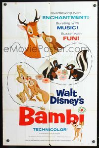 b060 BAMBI one-sheet movie poster R75 Walt Disney cartoon deer classic!