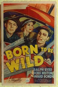 b084 BORN TO BE WILD one-sheet movie poster '38 cool art of truckers driving to dynamite a dam!