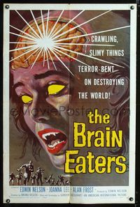 b086 BRAIN EATERS one-sheet poster '58 Roger Corman, classic horror art of girl's brain exploding!
