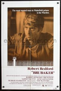 b096 BRUBAKER one-sheet movie poster '80 Robert Redford is the most wanted man in Wakefield prison!
