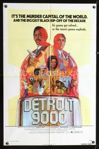 b178 DETROIT 9000 one-sheet movie poster '73 murder capital of the world, cool Robert Tanenbaum art!