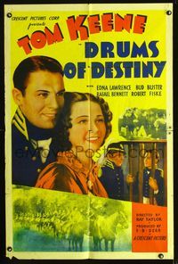 b196 DRUMS OF DESTINY one-sheet movie poster '37 soldier Tom Keene & Edna Lawrence!