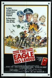 b202 EAGLE HAS LANDED one-sheet movie poster '77 Michael Caine, Robert Tanenbaum WWII art!