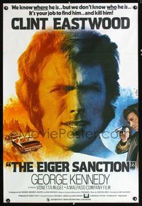 b207 EIGER SANCTION English one-sheet poster '75 different art of Clint Eastwood by Jean Mascii!
