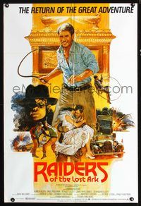 b528 RAIDERS OF THE LOST ARK English one-sheet R82 great Brian Bysouth artwork of Harrison Ford!