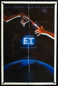 b201 E.T. THE EXTRA TERRESTRIAL one-sheet movie poster '82 Steven Spielberg classic, John Alvin art!