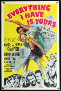 b224 EVERYTHING I HAVE IS YOURS one-sheet poster '52 great art of dancing Marge & Gower Champion!